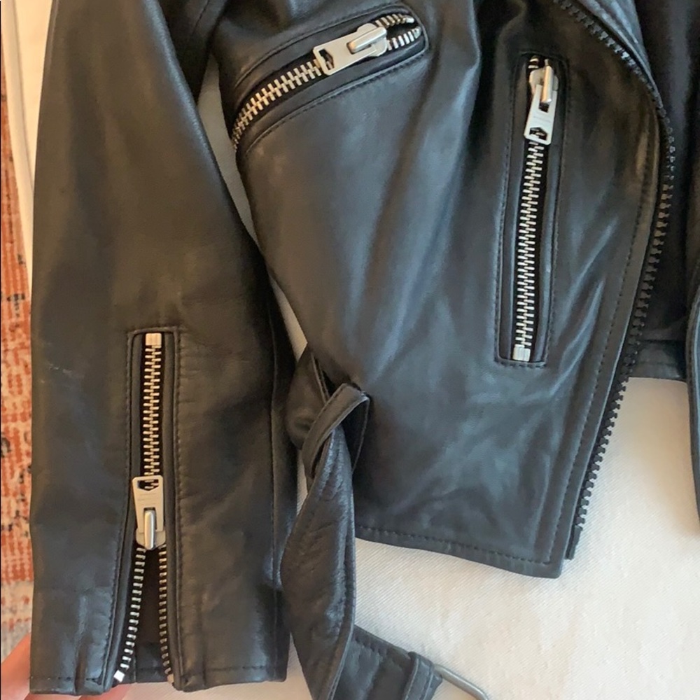 AllSaints Wyatt Zip Biker Leather Jacket - Picture 3 of 5